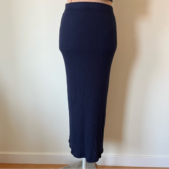 Reformation Navy Blue Ribbed Knit Leia Turtleneck Top Midi Skirt Set EUC Small - Picture 7 of 12